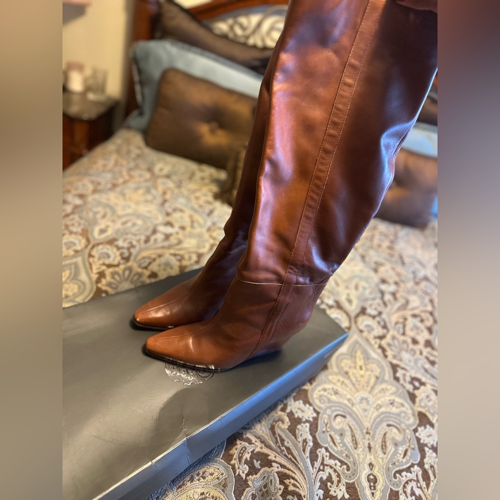 Vince Camuto Brown Over-the-Knee Wedge Boots - Picture 2 of 8